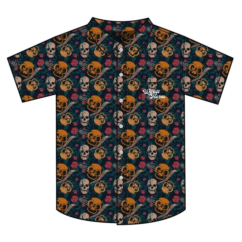 Wyatt Flores Singer Merch Pansey Skull Men's Collared Shirt Size Small